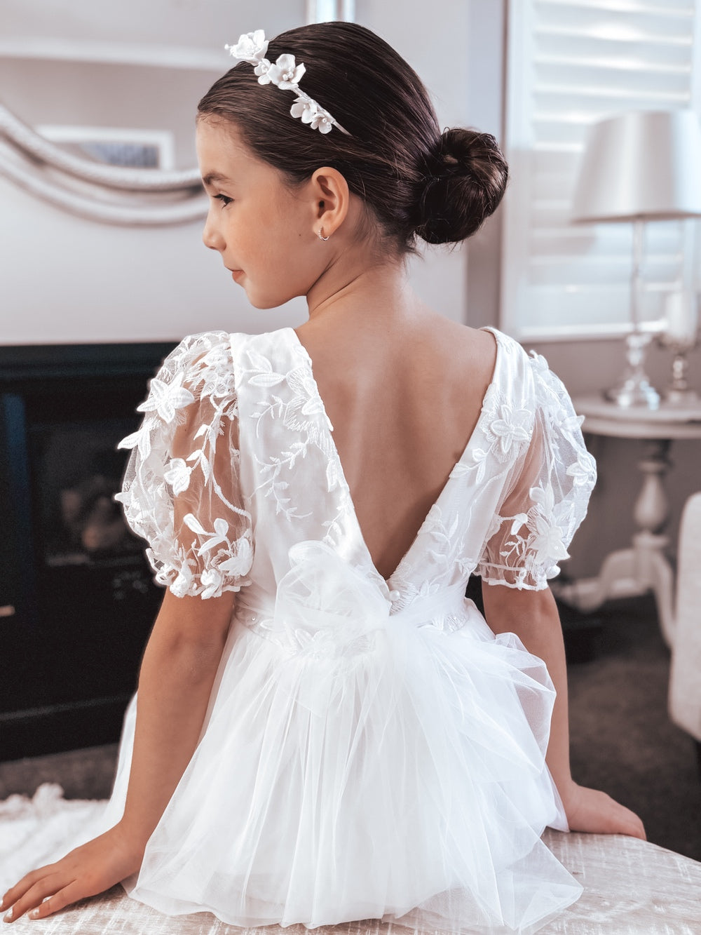 Laura Puff Sleeve White Flower Girl Dress - A Little Lacey · Photo 7 of 9