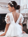 Laura Puff Sleeve White Flower Girl Dress - A Little Lacey · Photo 7 of 9