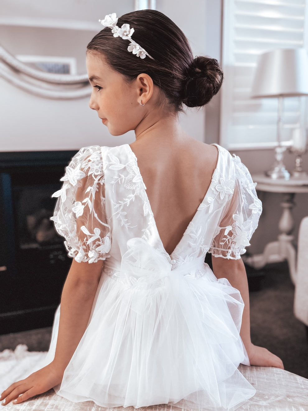 Laura Puff Sleeve White Flower Girl Dress - A Little Lacey · Photo 7 of 9