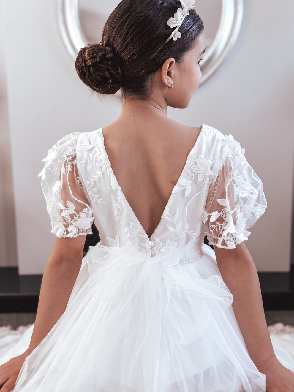 Laura Puff Sleeve White Flower Girl Dress - A Little Lacey · Photo 4 of 9