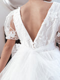 Laura Puff Sleeve White Flower Girl Dress - A Little Lacey · Photo 6 of 9