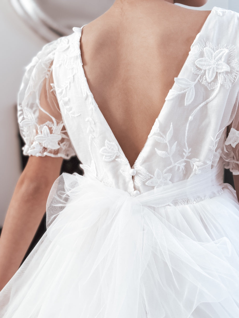 Laura Puff Sleeve White Flower Girl Dress - A Little Lacey · Photo 6 of 9