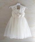 Ivory flower girl dress lace shoulders and flowers