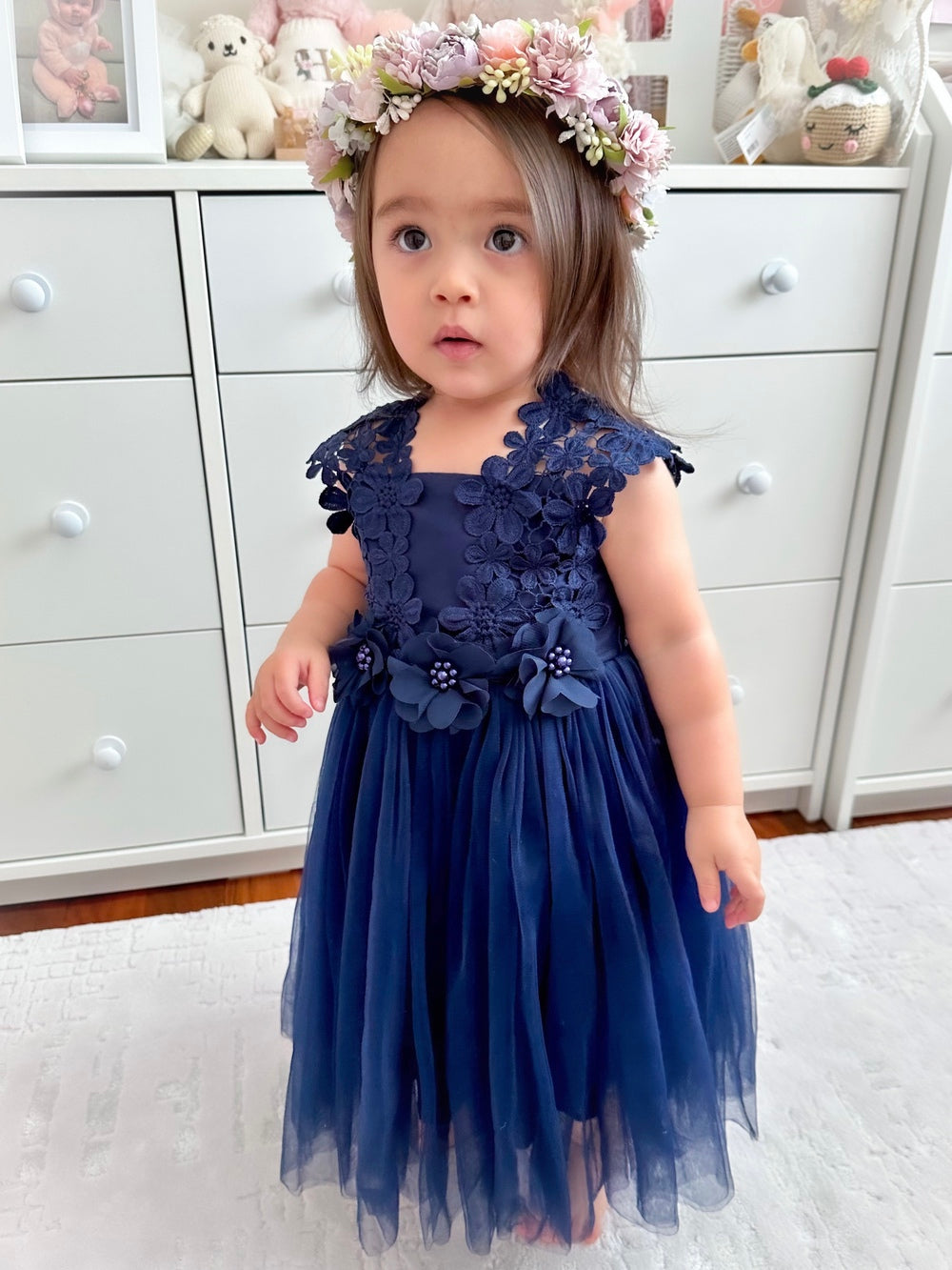 Layla Navy Blue Flower Girl Dress - Sale