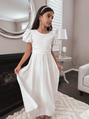 Leia Girls White Dress - Zipper Back - A Little Lacey