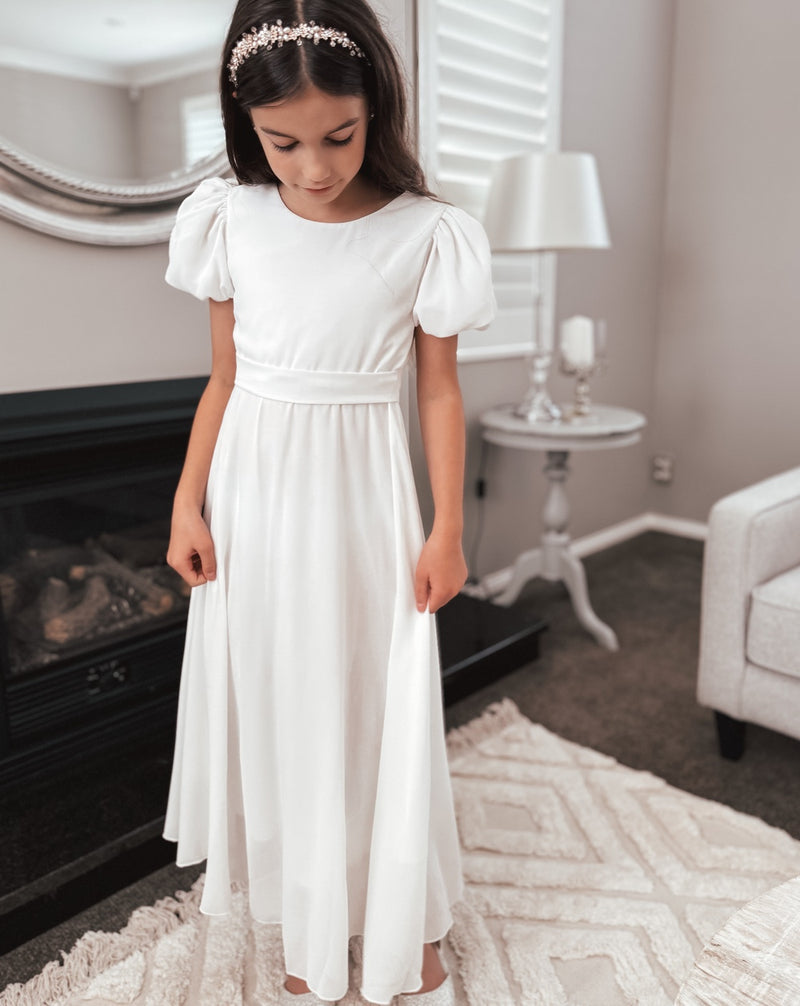 Leia Girls White Dress - Zipper Back - A Little Lacey