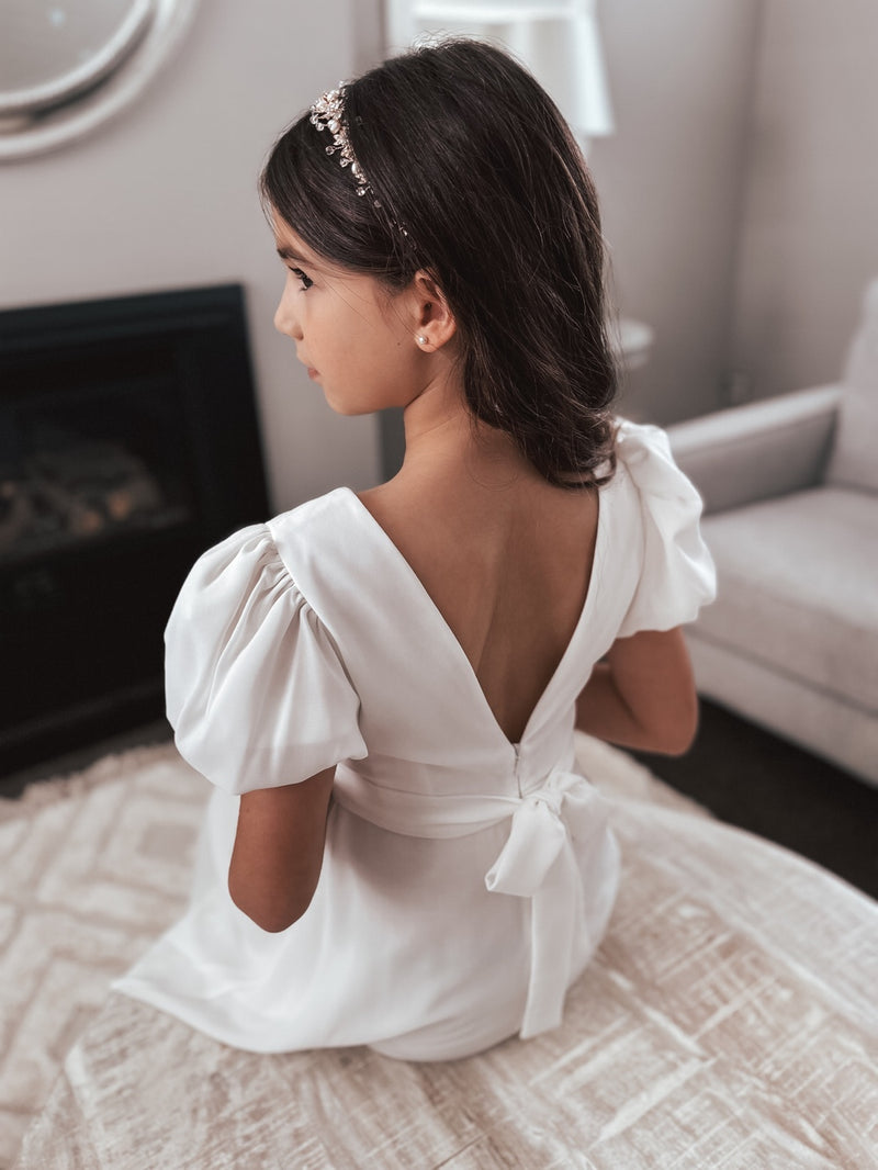 Leia Girls White Dress - Zipper Back - A Little Lacey