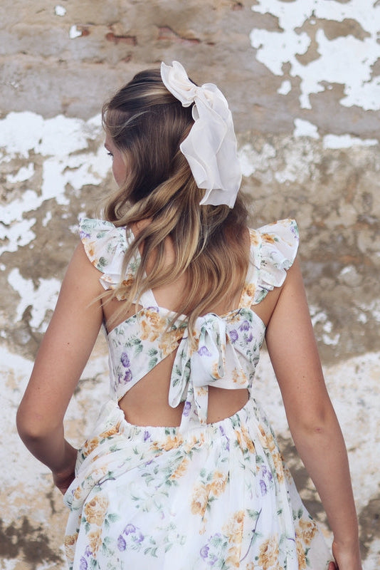 Teen girls special occasion maxi dress with tie-up back feature - back view
