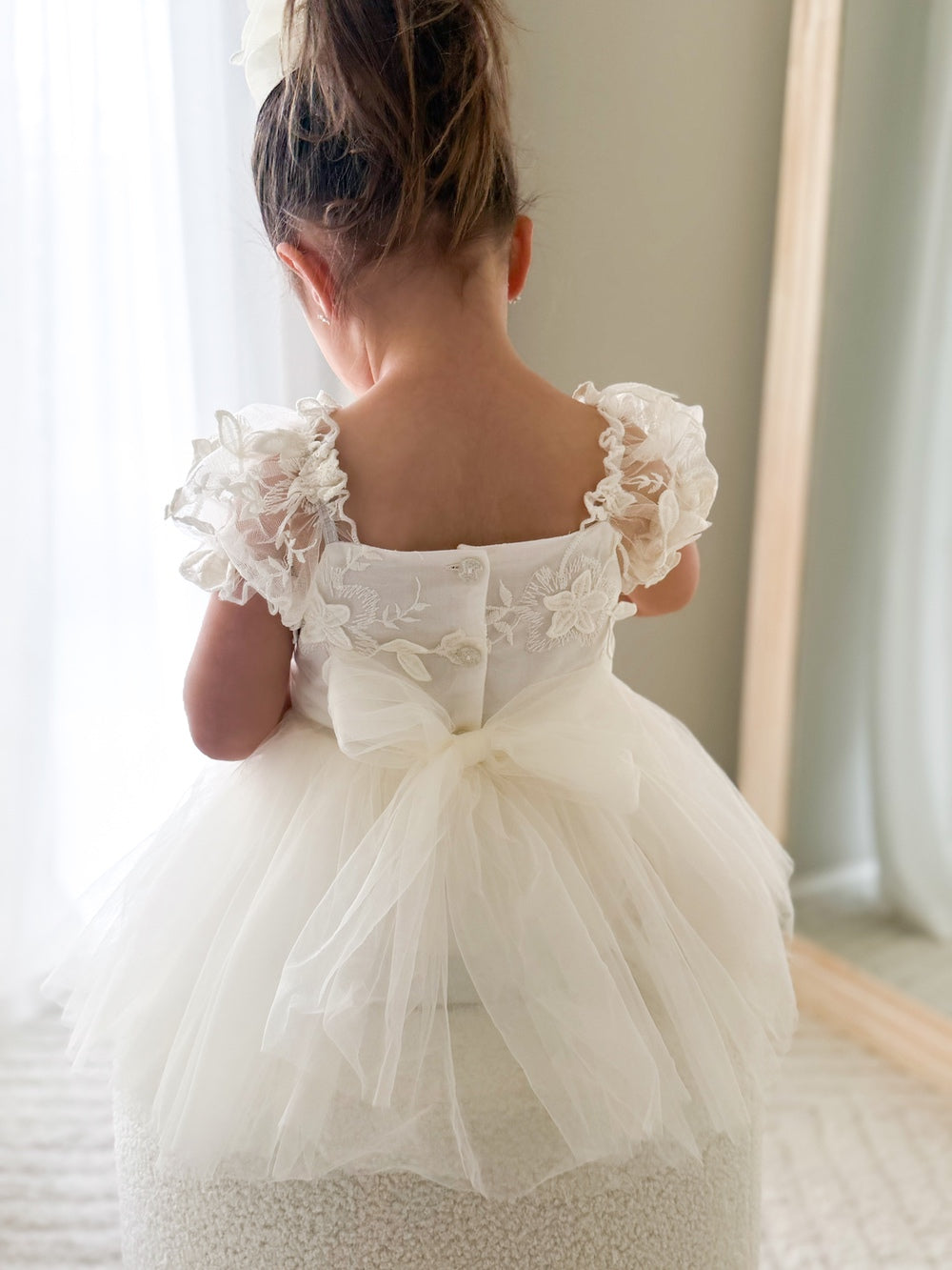 Lila Ivory Embroidered Baby Dress – embroidered ivory baby dress with tulle skirt by A Little Lacey