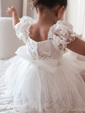 Lila White Embroidered Baby Dress – embroidered white baby dress with tulle skirt by A Little Lacey