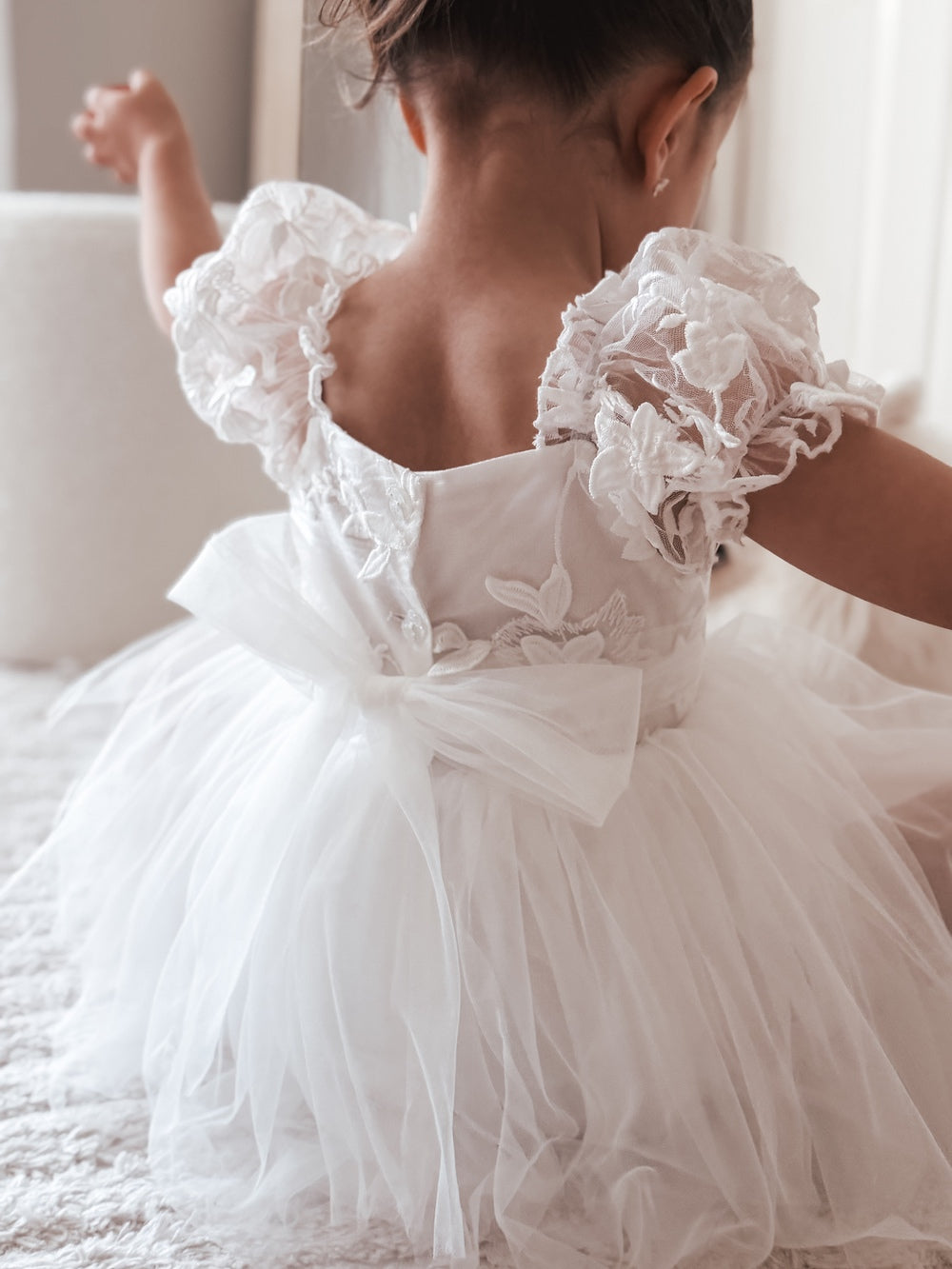 Lila White Embroidered Baby Dress – embroidered white baby dress with tulle skirt by A Little Lacey