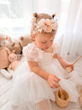 white flower girl dress with soft tulle and embroidery