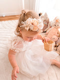 white embroidered girls dress with soft tulle skirt