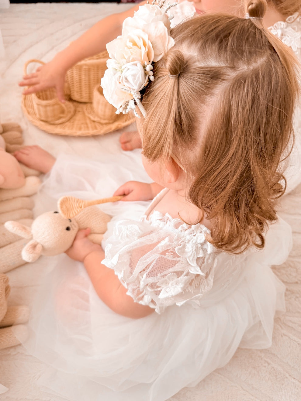 girls white special occasion dress with embroidered bodice