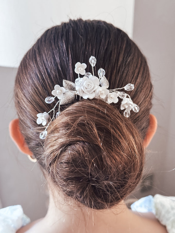 Lily Flower Girl Porcelain Hair Comb