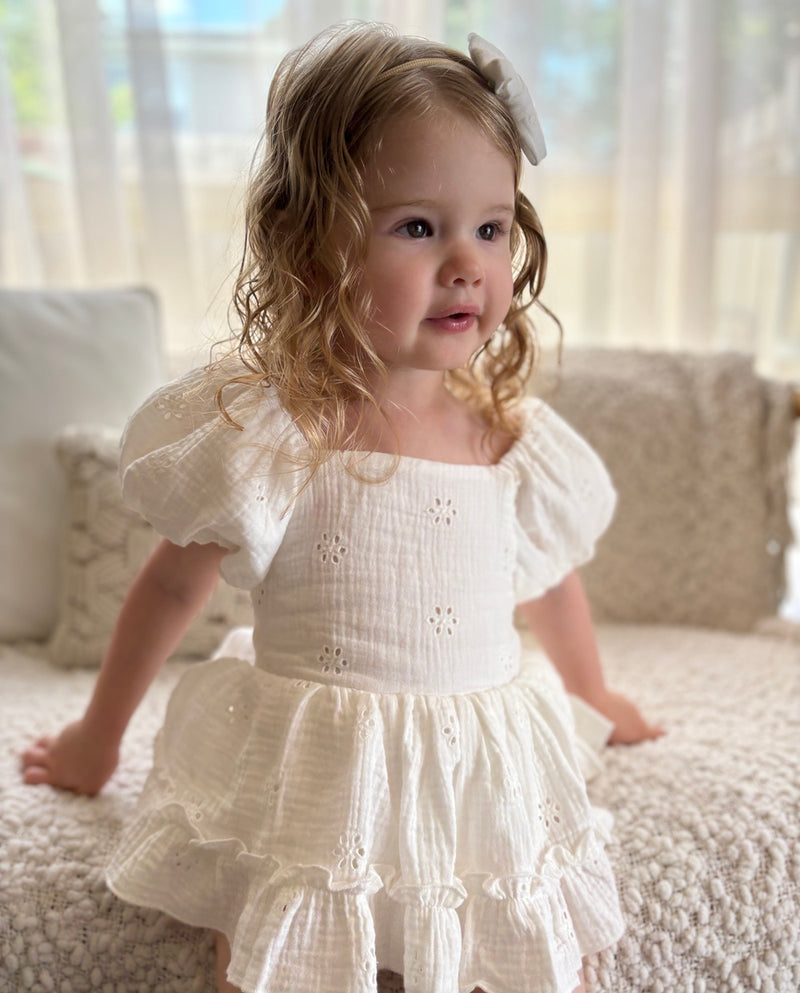 Lily White Puff Sleeve Baby Romper - A Little Lacey