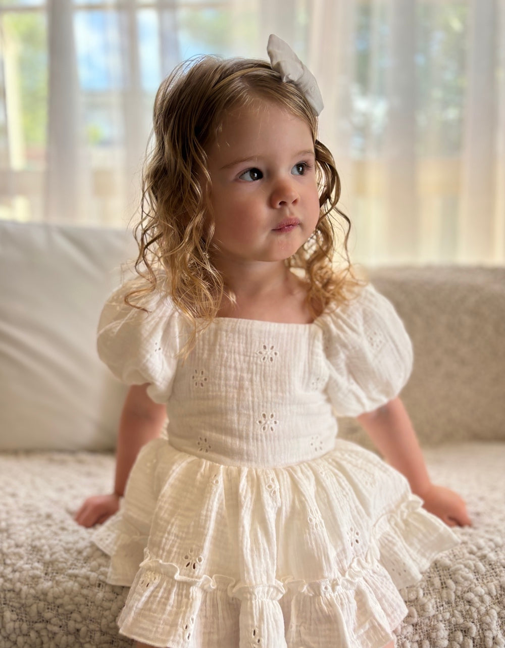 Lily White Puff Sleeve Baby Romper