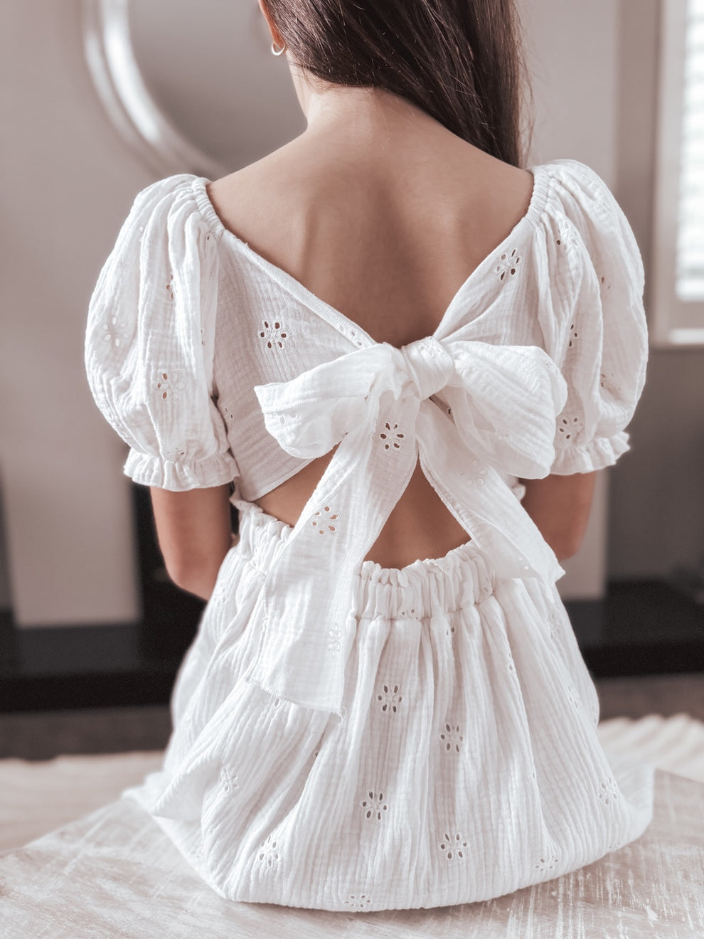 Lily White Puff Sleeve Girls Dress - A Little Lacey · Photo 10 of 14