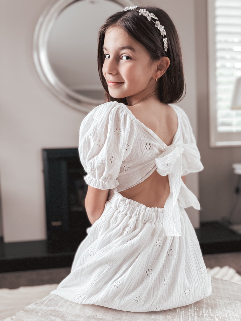 Lily White Puff Sleeve Girls Dress - A Little Lacey · Photo 9 of 14