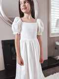 Lily White Puff Sleeve Girls Dress - A Little Lacey · Photo 13 of 14