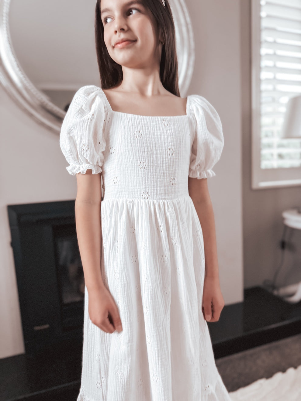 Lily White Puff Sleeve Girls Dress - A Little Lacey · Photo 13 of 14