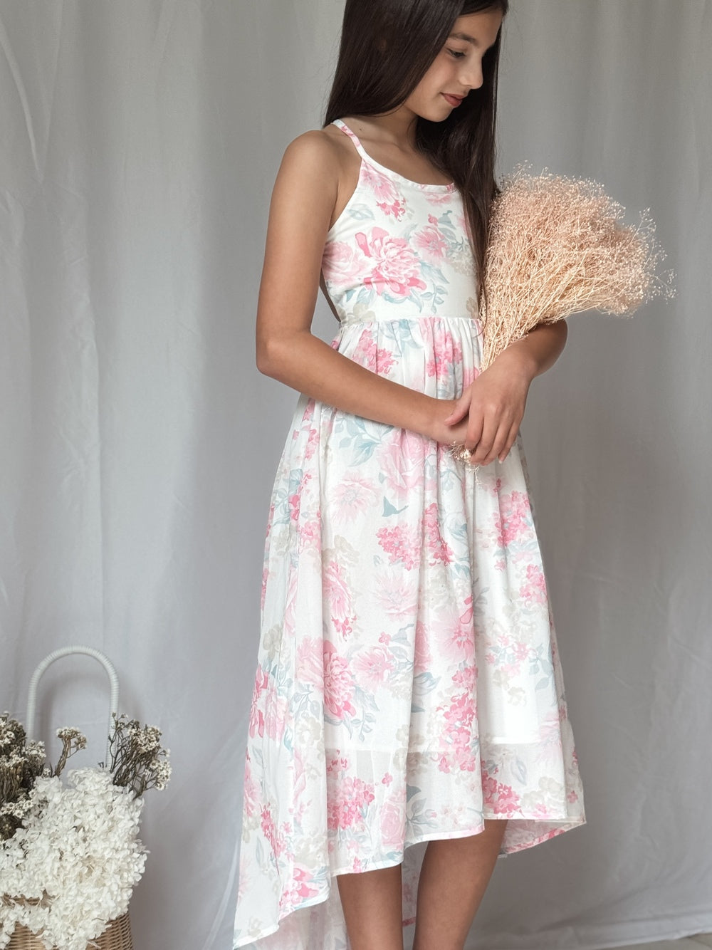 Lola Pink Dream Girls Dress - Tween Girls DressesFront view of the Lola Pink Dream Girls Dress featuring a soft floral print.