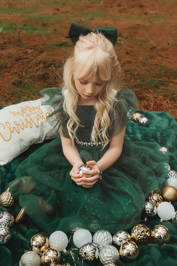 Lotus Girls Green Sparkle Christmas Dress - Christmas Dresses and Rompers