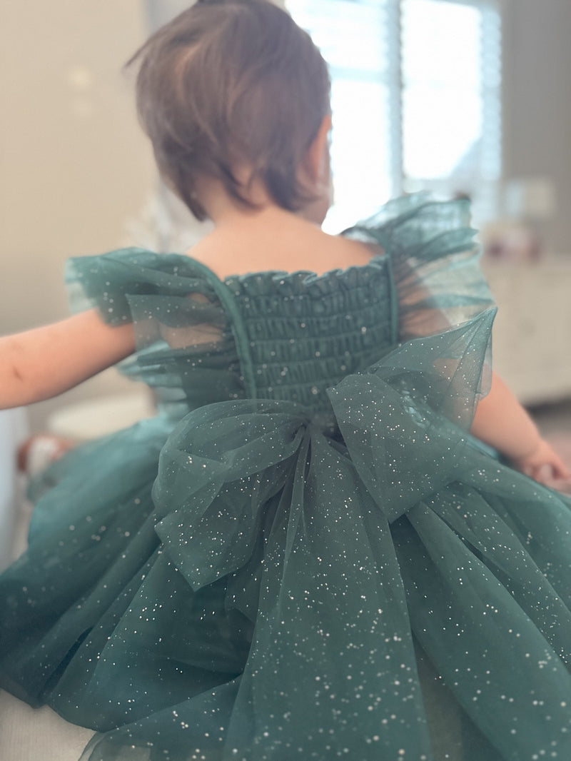 Lotus Green Sparkle Baby Christmas Dress - A Little Lacey