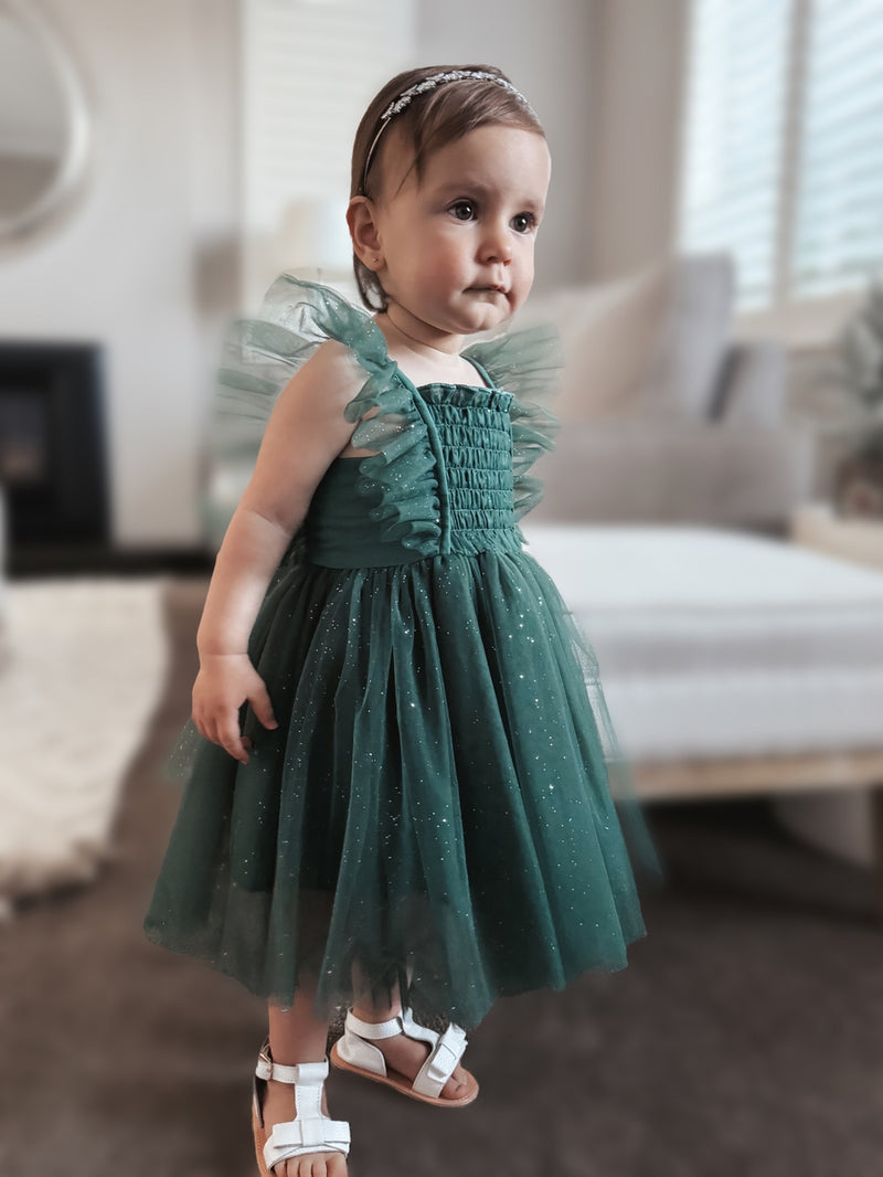 Lotus Green Sparkle Baby Christmas Dress - A Little Lacey