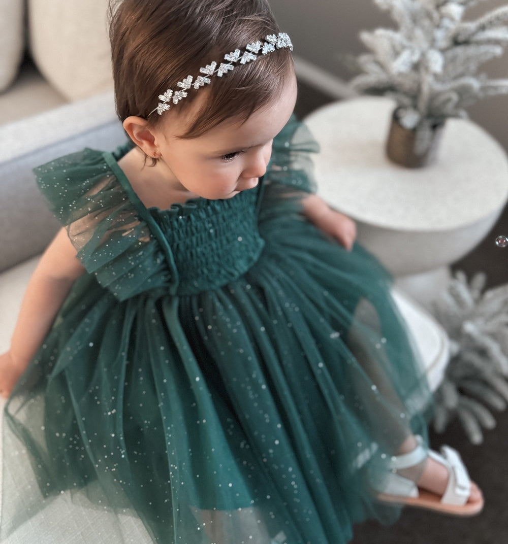 Lotus Green Sparkle Baby Christmas Dress - Christmas Dresses and Rompers