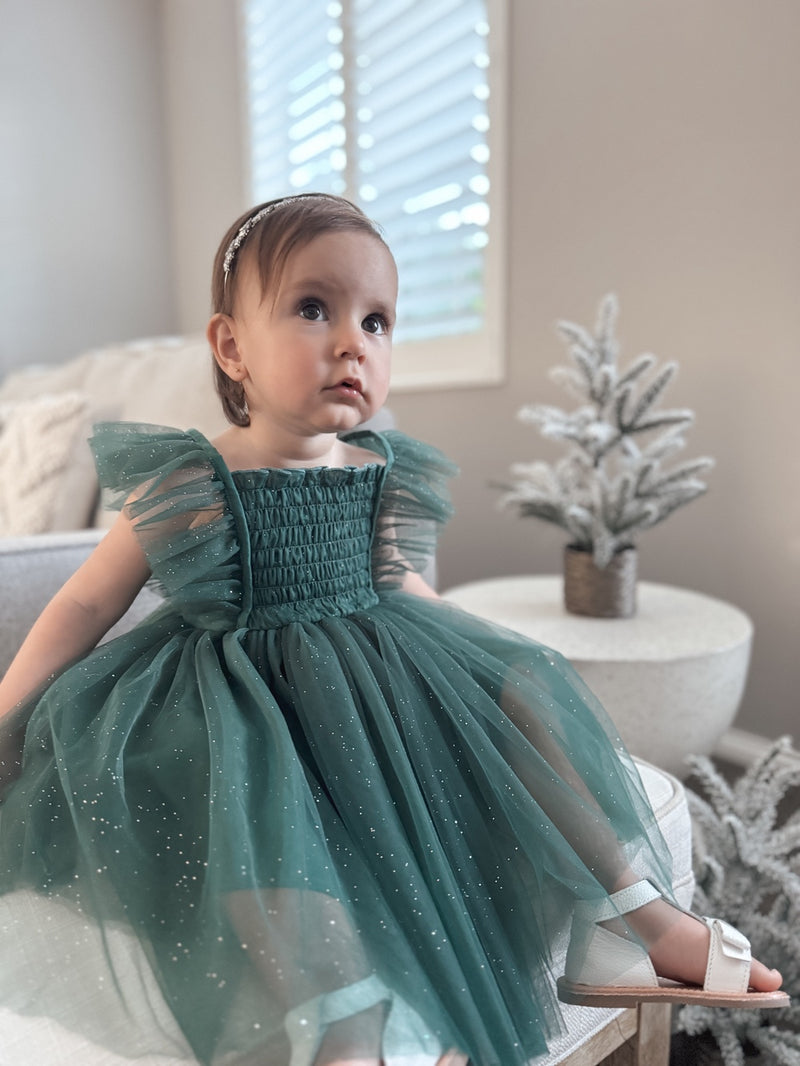 Lotus Girls Green Sparkle Christmas Dress - A Little Lacey