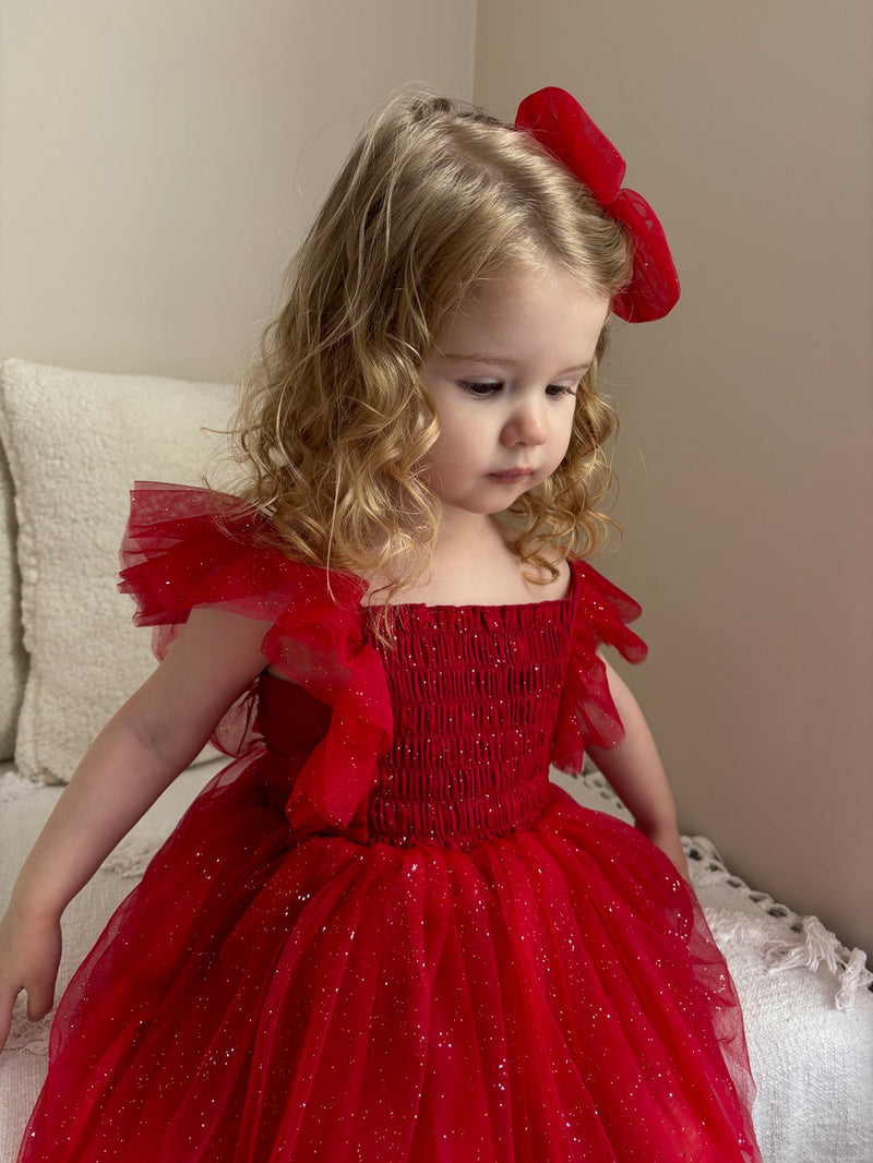 Lotus Red Sparkle Baby Christmas Romper - A Little Lacey