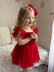 Lotus Red Sparkle Baby Christmas Romper - A Little Lacey