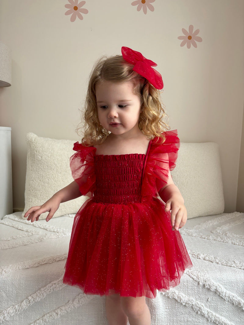 Lotus Red Sparkle Baby Christmas Romper - A Little Lacey