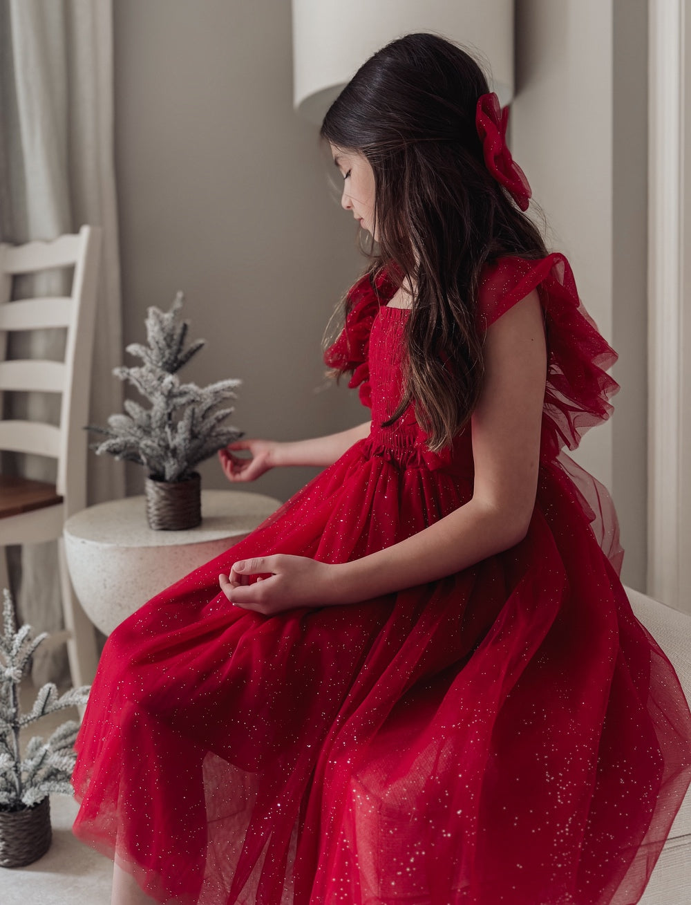 Lotus Red Sparkle Girls Christmas Dress - Christmas Dresses and Rompers