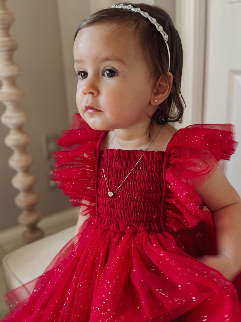 Lotus Red Sparkle Baby Christmas Dress - A Little Lacey