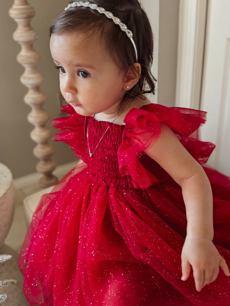 Lotus Red Sparkle Baby Christmas Dress - A Little Lacey