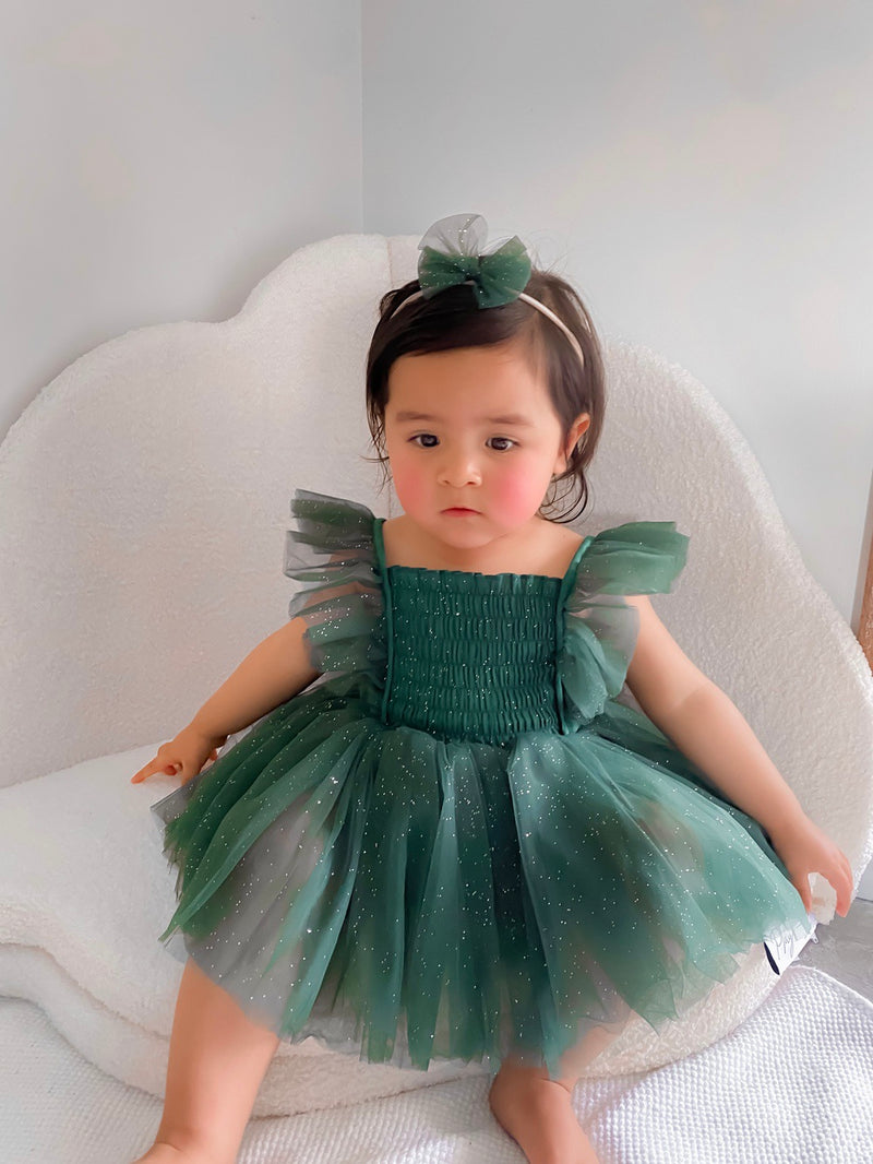 Lotus Green Sparkle Baby Christmas Dress - A Little Lacey