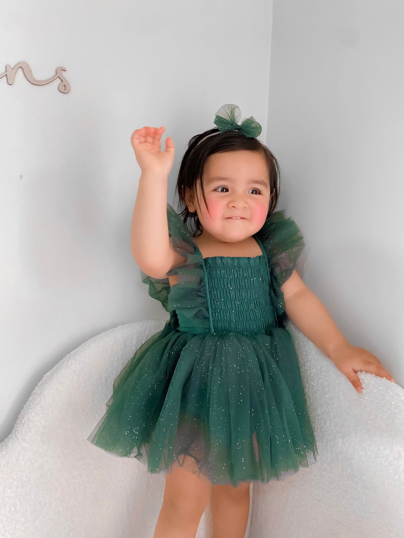 Lotus Green Sparkle Baby Christmas Dress - A Little Lacey