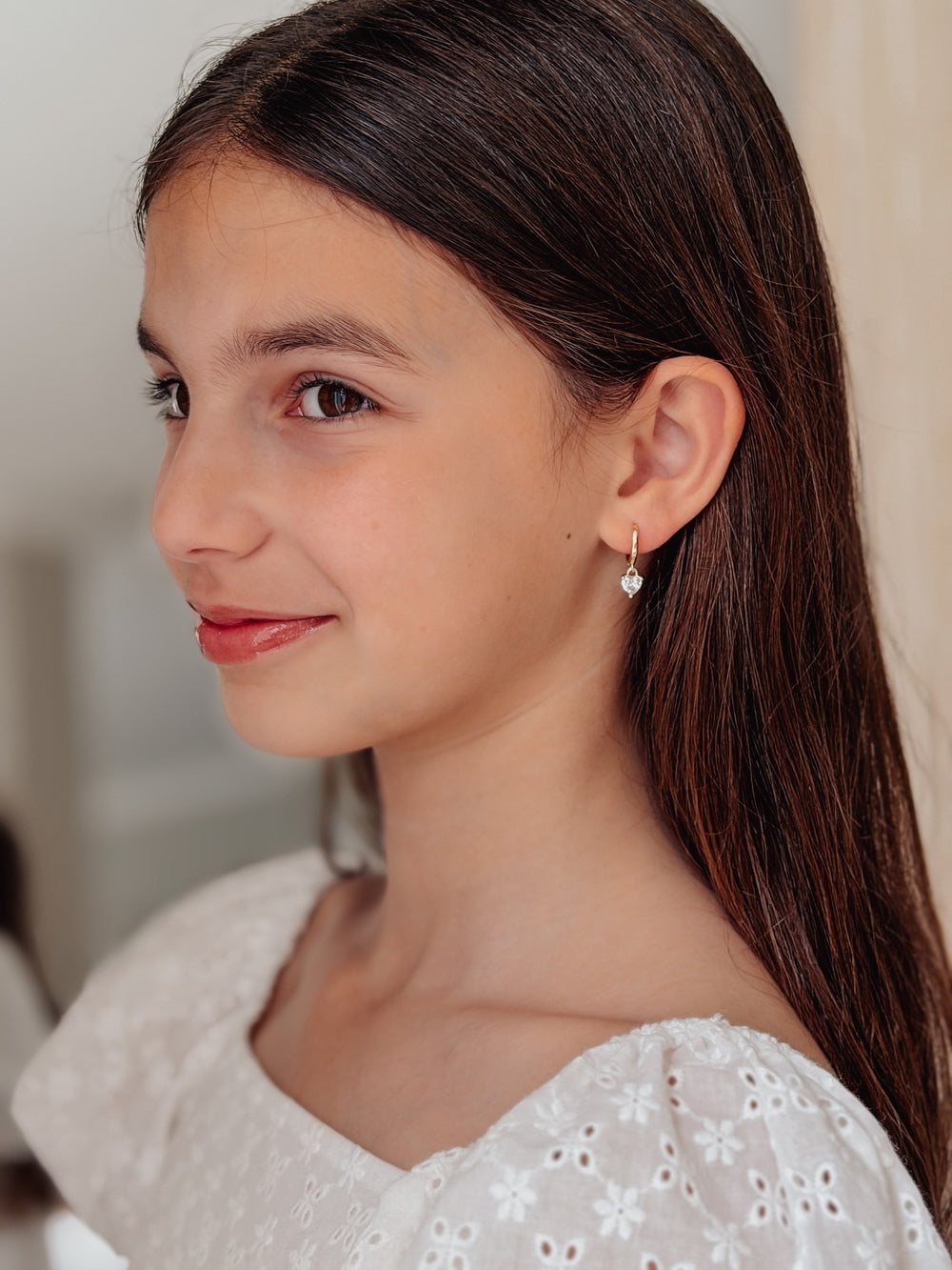 Front view of Love Heart Girls Gold Hoop Earrings – delicate gold-plated heart design