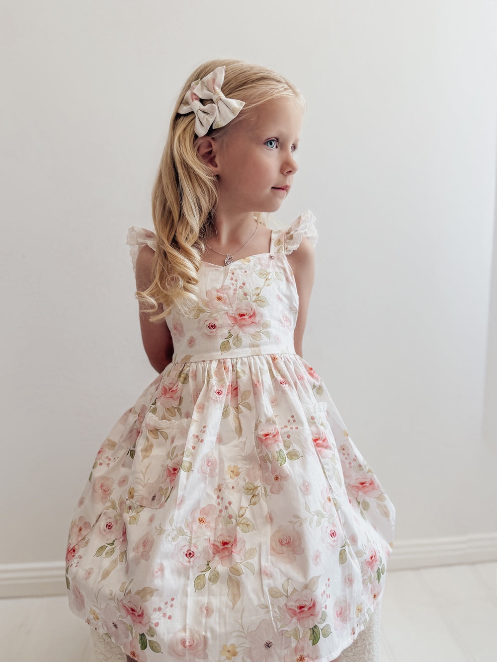 Lucinda Floral Pigtail Bows - All AccessoriesClose-up of floral fabric hair bows matching the Lucinda Girls Dress