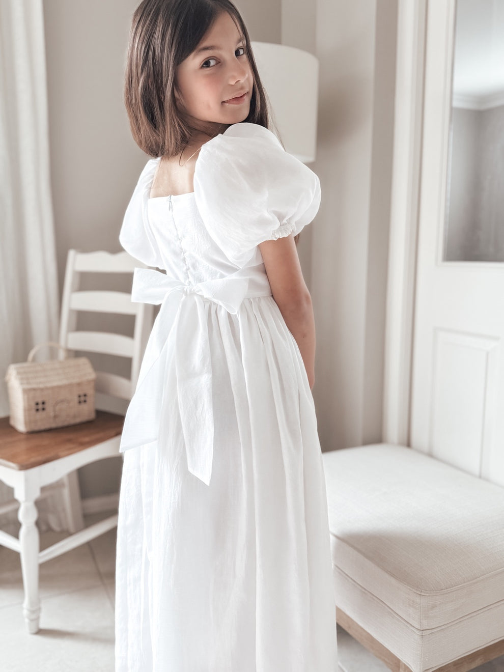 Lucy Girls Puff Sleeve White Dress - A Little Lacey · Photo 10 of 11