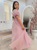 Lucy Girls Puff Sleeve Dress - Dusty Pink - A Little Lacey · Photo 5 of 19