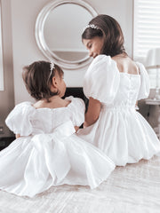 Lucy Girls Puff Sleeve White Dress - A Little Lacey