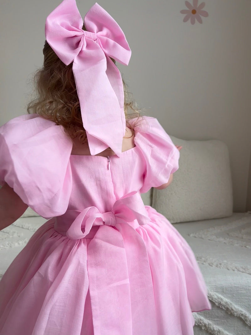 Lucy Puff Sleeve Candy Pink Baby Dress - A Little Lacey