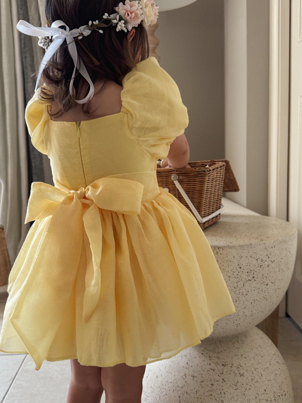 Lucy Puff Sleeve Yellow Baby Dress - Baby Rompers