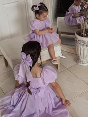 Lucy Puff Sleeve Purple Baby Dress - A Little Lacey