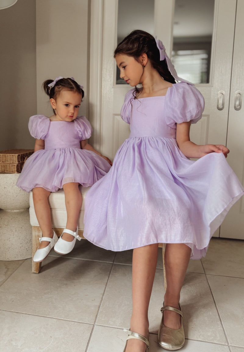 Lucy Puff Sleeve Purple Baby Dress - A Little Lacey