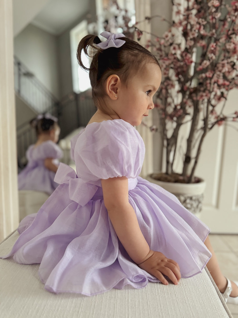 Lucy Puff Sleeve Purple Baby Dress - Baby Rompers