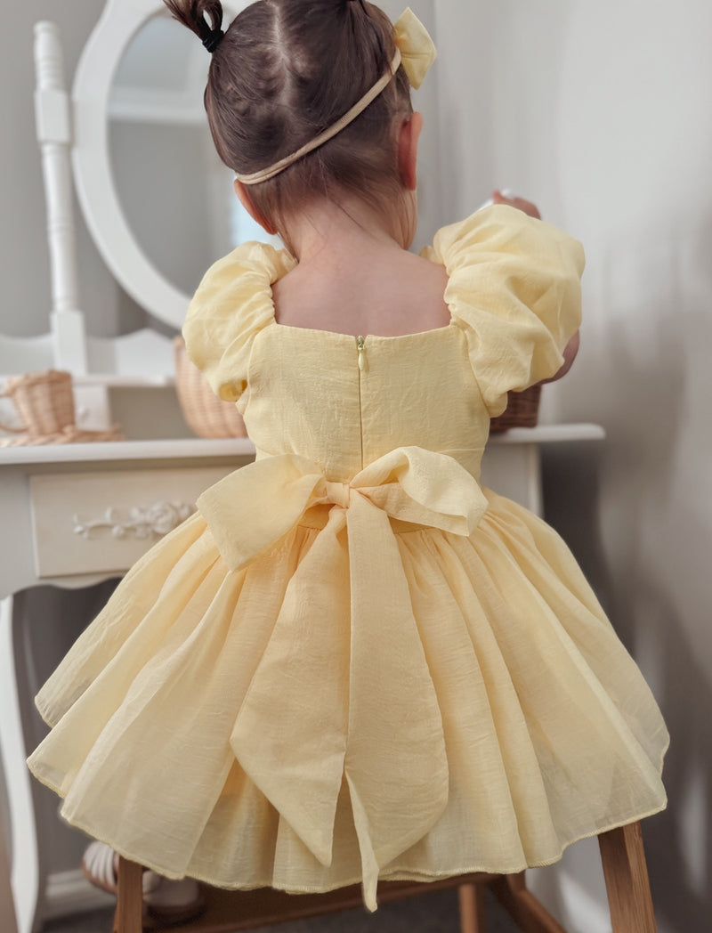 Lucy Puff Sleeve Yellow Baby Dress - A Little Lacey